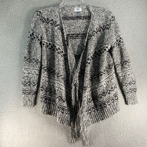 Old Navy Women's Open Front Cardigan Sweater Size Medium Black White Fringed‎